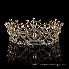 Wholesale Baroque headpiece Luxury sale wedding hair jewelry full round Pageant Bride tiara Golden rhinestone luxury crown